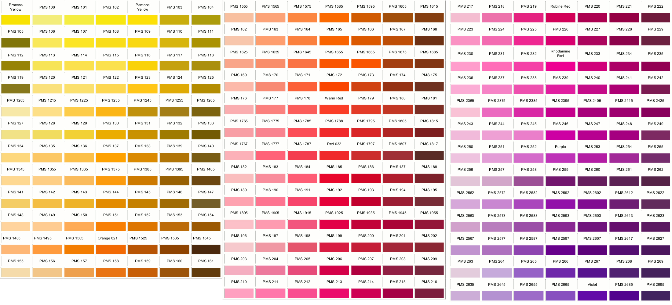 Pantone Colors 100-269